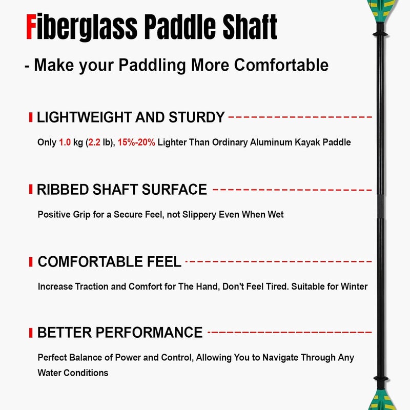 WONITAGO Kayak Paddles with Fiberglass Shaft and Reinforced PP Blade, Floating Adjustable Kayaking Oars, 3 Piece, 220-240 cm/86-94 Inches, 240-260 cm/94-102 Inches - Image 3